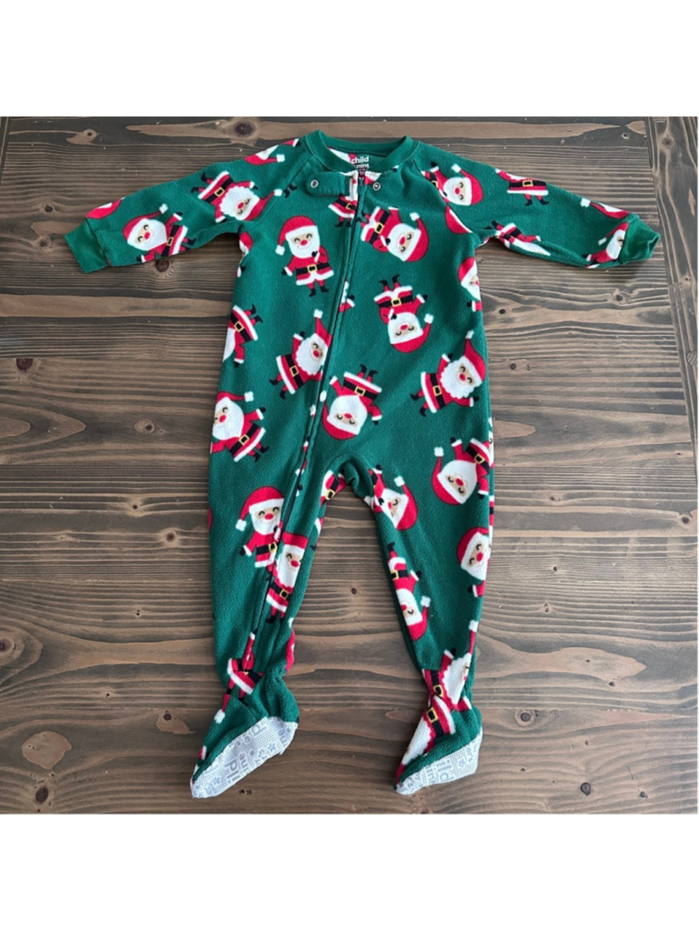 Carters Baby Christmas Pajamas 18M Santa Green Fleece Footed Sleeper